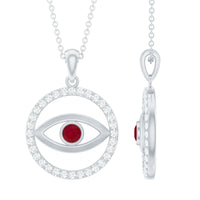 Real ruby and diamond evil eye pendant necklace by Rosec Jewels, featuring a vibrant gemstone design and intricate craftsmanship.