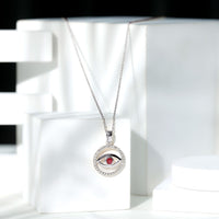 Real ruby and diamond evil eye pendant necklace from Rosec Jewels featuring a striking eye-shaped pendant with vibrant ruby and sparkling diamonds.