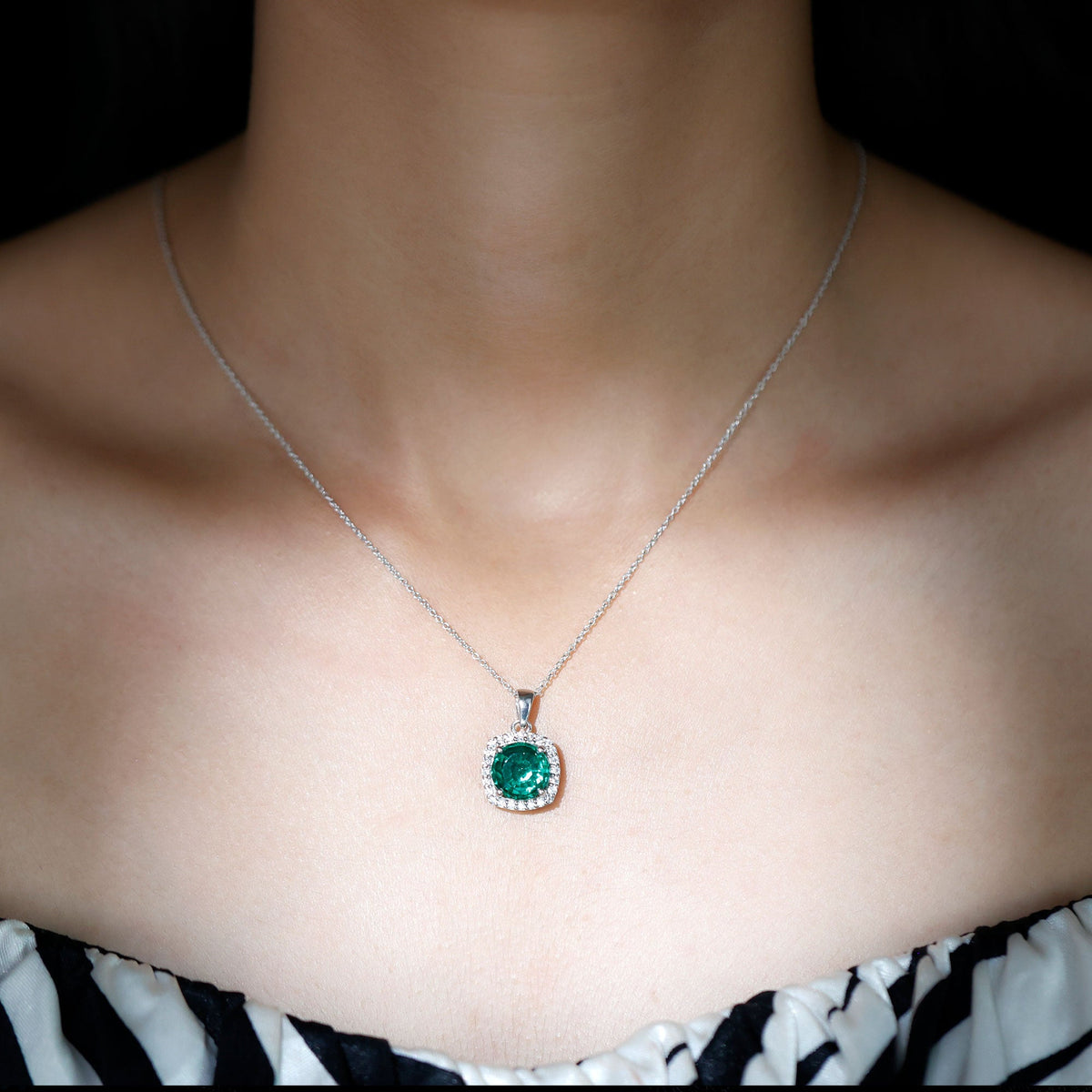 Rosec Jewels 3.5 carat round cut lab-created emerald and diamond bridal pendant necklace, elegant jewelry for special occasions
