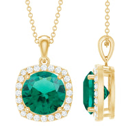 Round cut lab-created emerald and diamond pendant necklace with 3.5 carats, elegant bridal jewelry by Rosec Jewels.