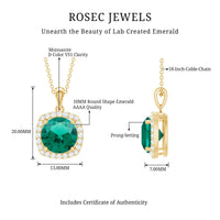 Rosec Jewels 3.5 carat round cut lab-created emerald and diamond pendant necklace, elegant bridal jewelry.