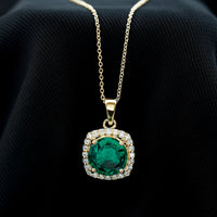 Round cut lab-created emerald and diamond bridal pendant necklace with 3.5 carats, featuring elegant design by Rosec Jewels.