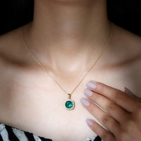 Round cut lab-created emerald and diamond bridal pendant necklace featuring 3.5 carats, crafted by Rosec Jewels.
