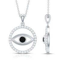 Lab-created black diamond evil eye pendant with moissanite from Rosec Jewels, featuring a detailed evil eye design.
