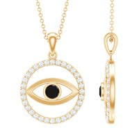 Lab-created black diamond evil eye pendant with moissanite by Rosec Jewels, featuring a detailed evil eye design.