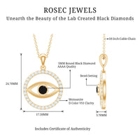 Lab-created black diamond evil eye pendant with moissanite by Rosec Jewels, featuring a detailed evil eye design.