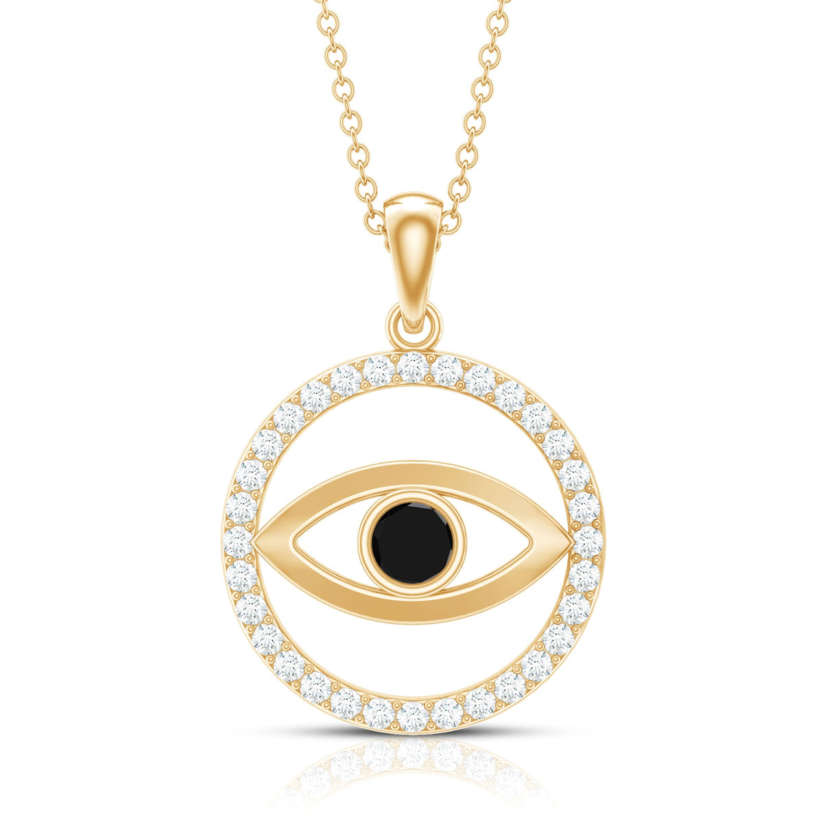 Lab created black diamond evil eye pendant with moissanite from Rosec Jewels, showcasing a striking jewelry design.