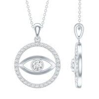 Certified Moissanite Evil Eye pendant with eternity band from Rosec Jewels, showcasing a sparkling evil eye design on a silver chain.