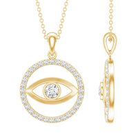 Certified Moissanite Evil Eye pendant with eternity band, showcasing sparkling gemstones and detailed craftsmanship.
