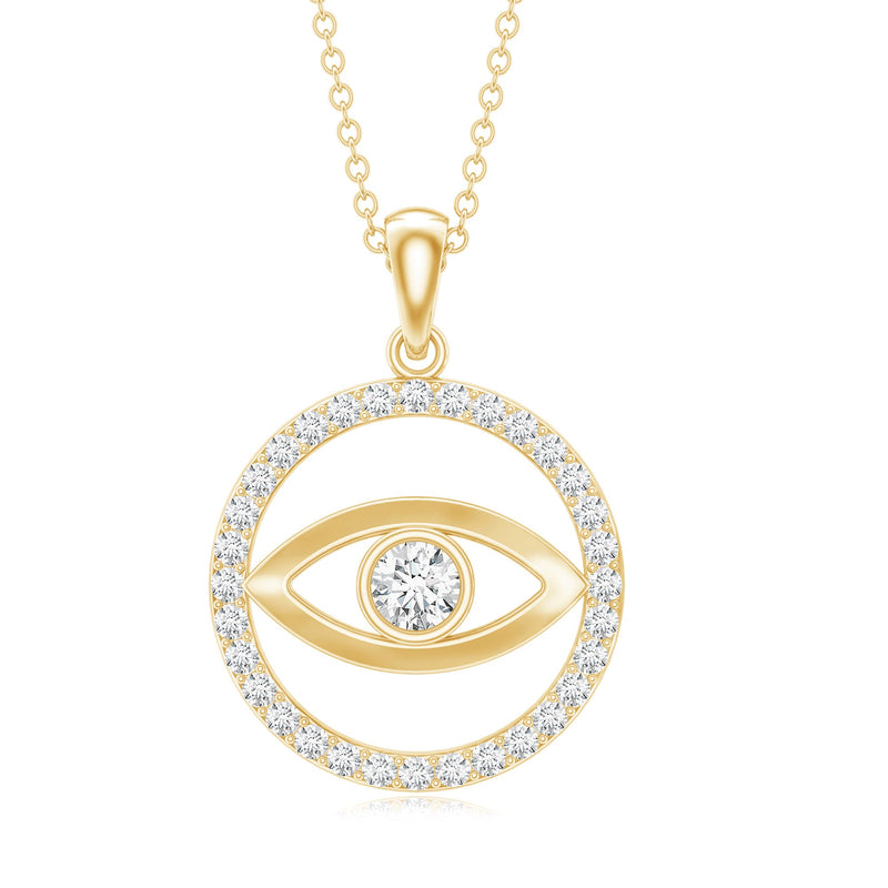 Certified Moissanite Evil Eye Pendant with Eternity band, featuring sparkling gemstones on a delicate pendant, by Rosec Jewels.
