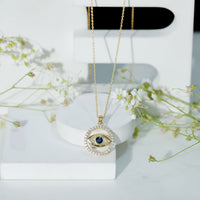 Blue Sapphire and Diamond Evil Eye Eternity Necklace