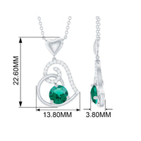 1 CT Created Emerald and Diamond Heart Drop Pendant