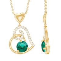 1 CT Created Emerald and Diamond Heart Drop Pendant
