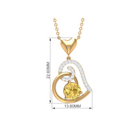 1.25 CT Citrine and Diamond Heart Drop Pendant
