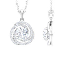 Certified moissanite swirl pendant necklace from Rosec Jewels featuring a sparkling 2-carat pendant with intricate swirl design.