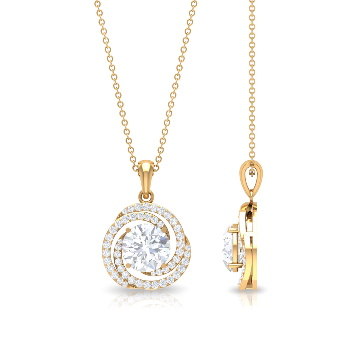 Certified 2 CT Moissanite swirl pendant necklace by Rosec Jewels featuring sparkling gemstone and elegant design.
