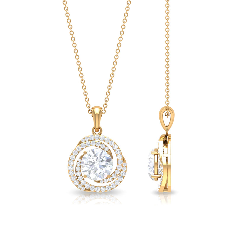 Certified 2 CT Moissanite swirl pendant necklace by Rosec Jewels featuring sparkling gemstone and elegant design.