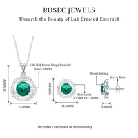 Lab-created emerald swirl necklace and earrings set with Moissanite from Rosec Jewels, featuring intricate green gemstone designs.