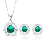 Lab-created emerald swirl necklace and earrings jewelry set with moissanite stones by Rosec Jewels, featuring vibrant green accents.