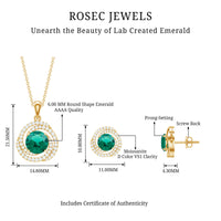 Lab created emerald swirl necklace and earrings set with moissanite from Rosec Jewels, featuring vibrant green gemstone designs.