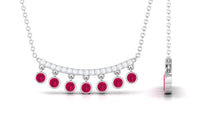 Bezel Set Ruby and Diamond Curved Bar Necklace