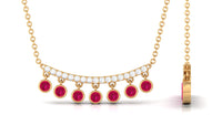 Bezel Set Ruby and Diamond Curved Bar Necklace
