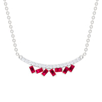 Baguette Cut Ruby Cluster Necklace with Diamond