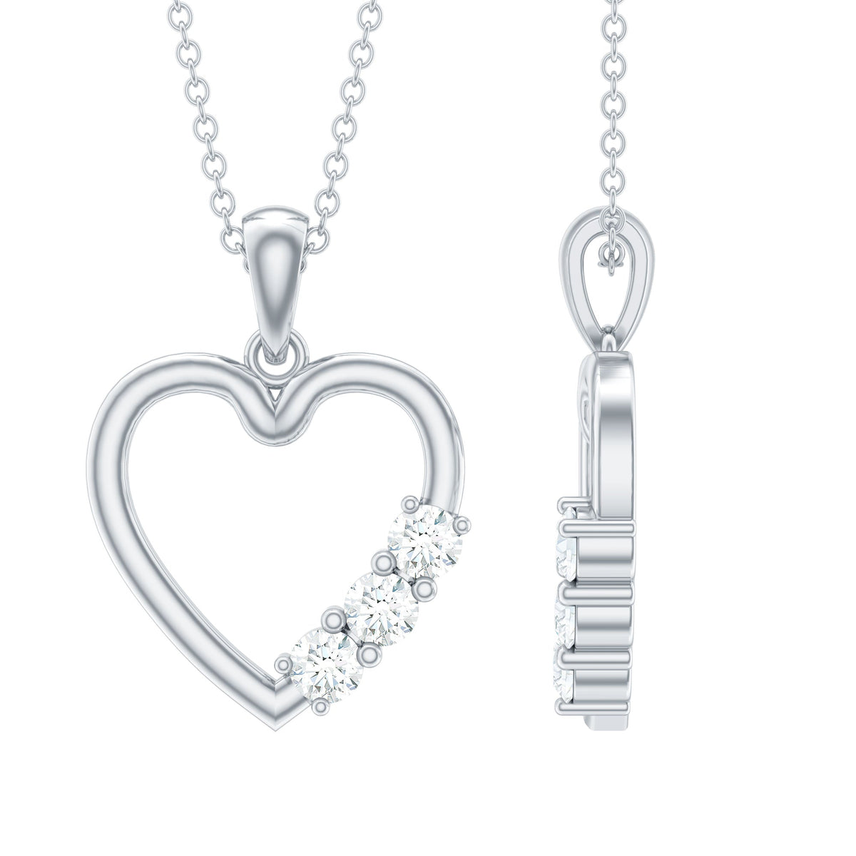 Simple moissanite open heart pendant necklace by Rosec Jewels, featuring a sparkling heart-shaped pendant on a delicate chain.