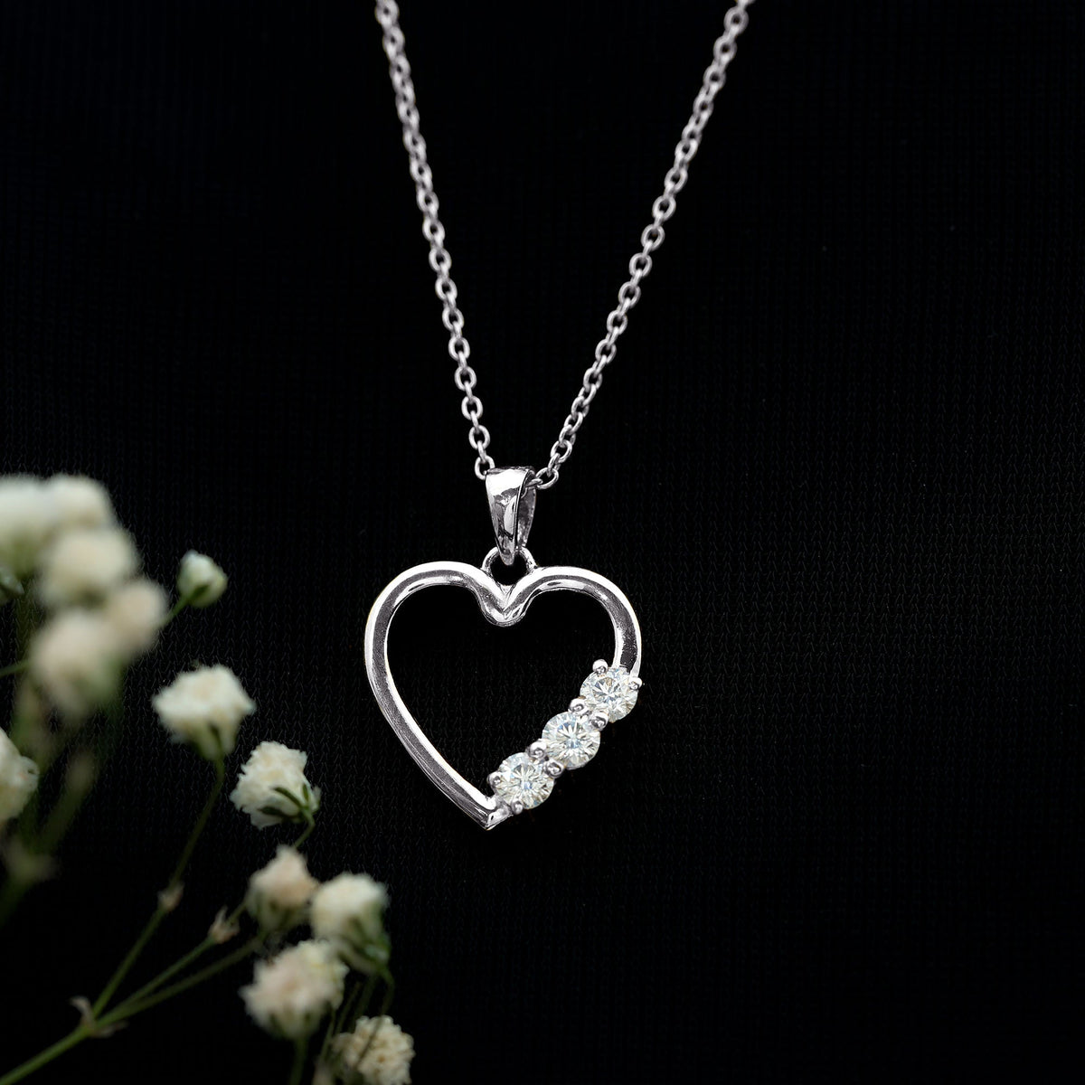 Simple moissanite open heart pendant necklace by Rosec Jewels featuring a sparkling heart-shaped gemstone on a delicate chain.