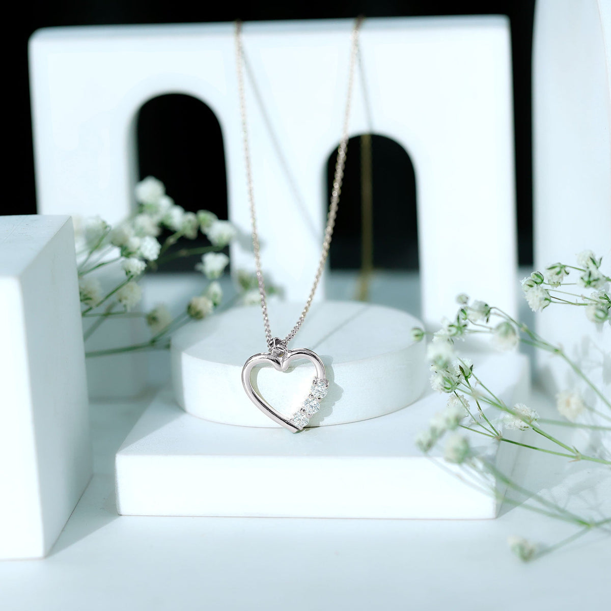 Simple moissanite open heart pendant necklace by Rosec Jewels featuring a sparkling heart-shaped design and delicate chain.