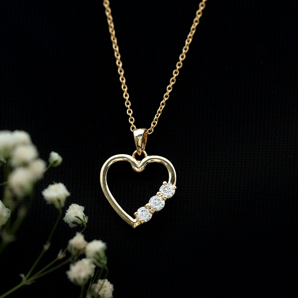 Simple moissanite open heart pendant necklace from Rosec Jewels featuring a sparkling heart-shaped gemstone on a delicate chain.
