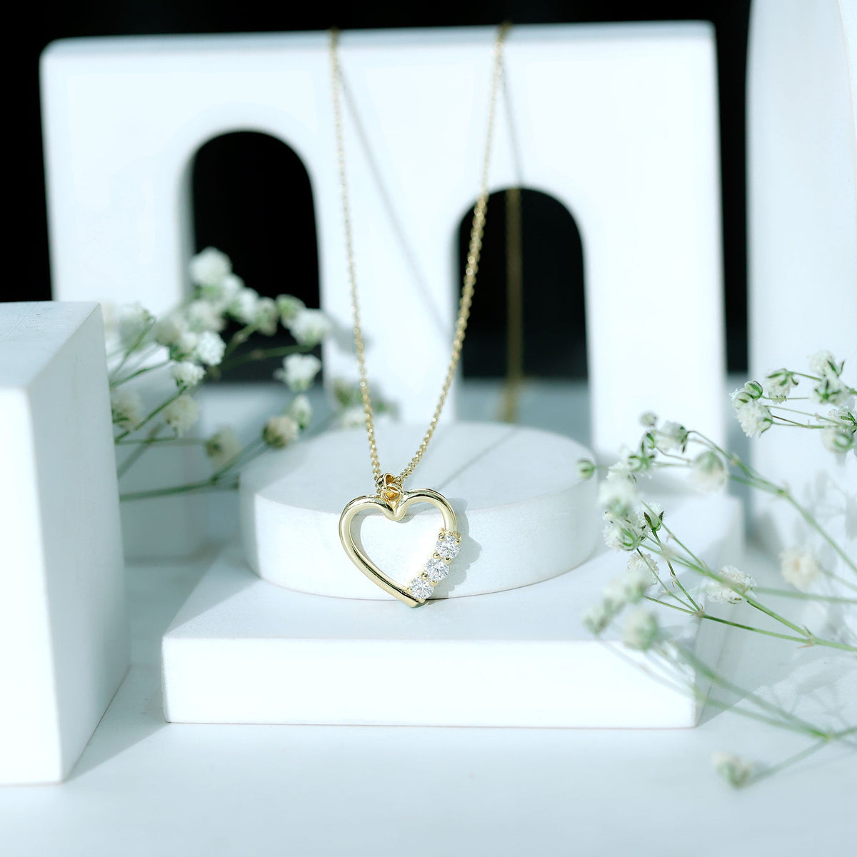 Simple moissanite open heart pendant necklace from Rosec Jewels featuring a sparkling heart-shaped design on a delicate chain.