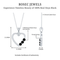Real Black Onyx Open Heart Pendant Necklace