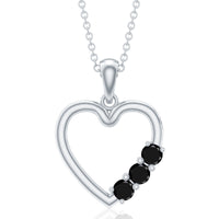 Real Black Onyx Open Heart Pendant Necklace
