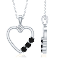 Real Black Onyx Open Heart Pendant Necklace