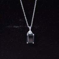 Natural 1.8 Carat Black Onyx Emerald Cut Necklace With Chain