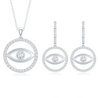 Certified Moissanite Evil Eye Necklace and Earrings Set