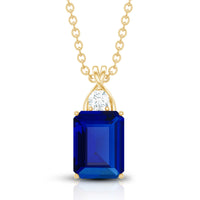Certified Lab Created Blue Sapphire Emerald Cut Necklace with Chain