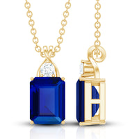 Certified Lab Created Blue Sapphire Emerald Cut Necklace with Chain