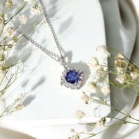 Vintage Inspired Lab Grown Blue Sapphire and Diamond Necklace