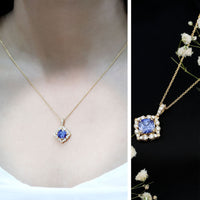 Vintage Inspired Lab Grown Blue Sapphire and Diamond Necklace