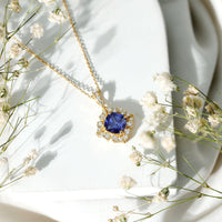 Vintage Inspired Lab Grown Blue Sapphire and Diamond Necklace