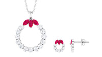 Certified Lab Created Ruby and Moissanite Eternity Necklace and Earrings Set