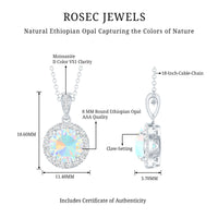2 Carat Ethiopian Opal and Moissanite Halo Necklace with Silver Chain