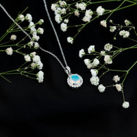 2 Carat Ethiopian Opal and Moissanite Halo Necklace with Silver Chain