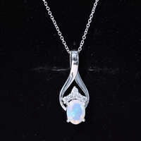 Natural Oval Ethiopian Opal and Moissanite Teardrop Necklace With Chain