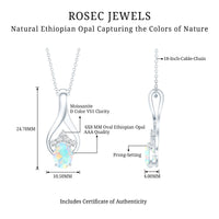 Natural Oval Ethiopian Opal and Moissanite Teardrop Necklace With Chain