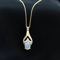 Natural Oval Ethiopian Opal and Moissanite Teardrop Necklace With Chain