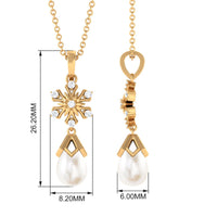 Diamond Snowflake Freshwater Pearl Dangle Drop Pendant