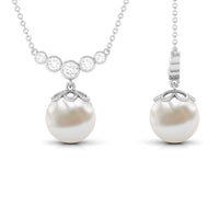 Round Freshwater Pearl Designer Necklace with Bezel Set Diamond